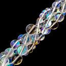 Clear Mystic Aura Mermaid Glass Smooth Round Beads 6mm 8mm 10mm 12mm 15.5" Strand