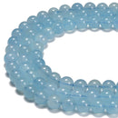 High Quality Natural Aquamarine Smooth Round Beads Size 5mm 6mm 8mm 15.5'' Strd