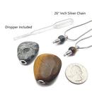 Natural Stone Essential Oil Necklace Flat Round Perfume Bottle & Silver Chain