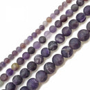 Teeth Amethyst Matte Round Beads 4mm 6mm 8mm 10mm 12mm 15.5" Strand