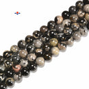 Black Silver Leaf Jasper Smooth Round Beads Size 4mm 6mm 8mm 15.5'' Strand
