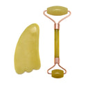 Yellow Jade Face Massage Roller Tool & Gua Sha Facial Massager Stone Box Set