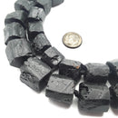Natural Black Tourmaline Rough Faceted Tube Beads Approx 16x18mm 15.5" Strand