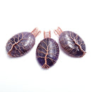 amethyst tree pendant copper wire wrap oval