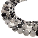 black tourmalinated quartz smooth round beads
