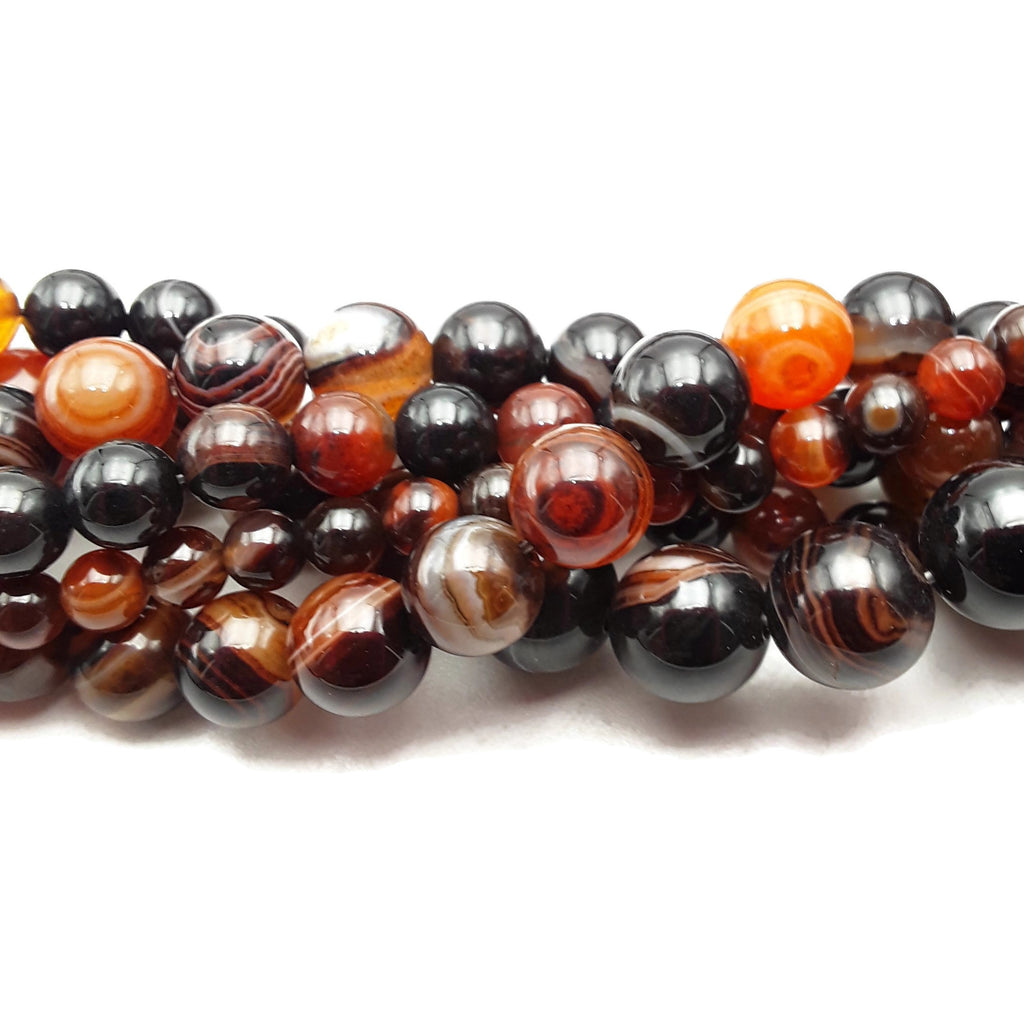 Handmade Rosary, 10mm round, brown buy striped agate bead