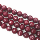 ruby red dyed jade faceted round beads 