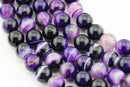 large hole purple Striped agate smooth round beads