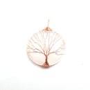 rose quartz tree pendant copper wire wrap round
