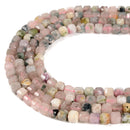 Natural Pink Tourmaline & Lepidolite Faceted Cube Beads 4mm 6mm 15.5'' Strand