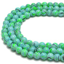 Neon Green Striped Printed Glass Smooth Round Beads Size 6mm 8mm 10mm 15.5"Strand
