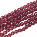 ruby red dyed jade faceted round beads 