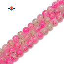 Light Pink Printed Glass Smooth Round Beads Size 14mm 15.5" Strand