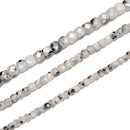 White Moonstone With Black Speck Faceted Cube Beads Size 4-5mm 15.5'' Strand