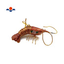 Cloisonne Christmas Tree Ornament Wiggling Tail Shrimp Decoration 4" Long