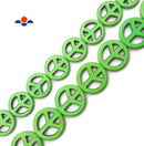 Green Howlite Turquoise Peace Sign Coin Disc Beads 15mm 15.5" Strand