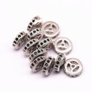 silver plated micro pave black zircon flat wheel charm