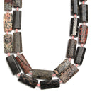 Black Leopard Skin Jasper Faceted Flat Cylinder Tube Beads 14x28mm 15.5'' Strand