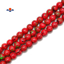 Red Green Splash Printed Glass Smooth Round Beads Size 6mm 8mm 10mm 15.5" Strand