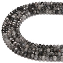 Natural Black Tourmalinated Quartz Faceted Rondelle Beads Size 4x6mm 15.5'' Strd