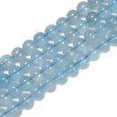High Quality Natural Aquamarine Smooth Round Beads Size 5mm 6mm 8mm 15.5'' Strd