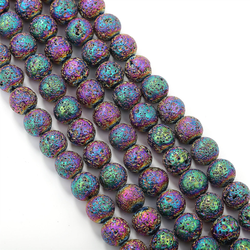 Rainbow Coated Lava Rock Stone Beads 6mm 8mm 10mm 15.5 Strand