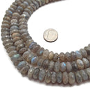 Natural Dark Labradorite Faceted Rondelle Beads Size 5x10mm 15.5" Strand