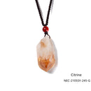 Crystal Gemstone Rough Chunk Point Pendant 24'' Adjustable Necklace Aquamarine, Amethyst, Rose Quartz, Lemon Quartz, Citrine, Lemon Jade