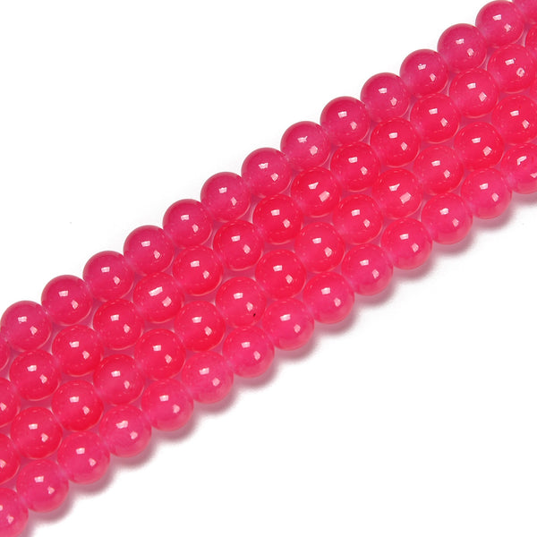 Fuchsia Pink Crystal Glass Smooth Round Beads Size 6mm 8mm 10mm 15.5" Strand