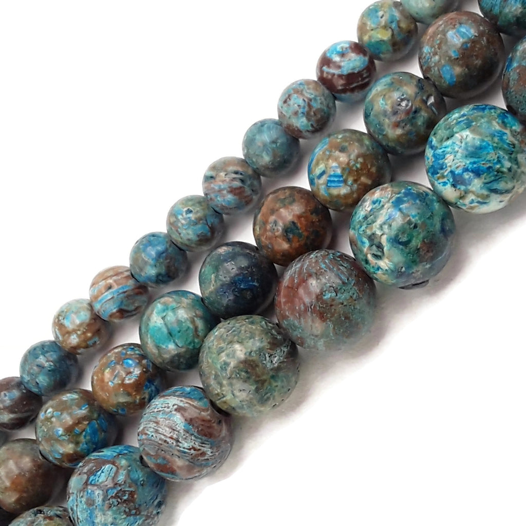 thumbnail image 2 of Blue Calsilica Jasper Round Beads – 4mm To 18mm Mix, 15.5” Strand, Smooth Gemstone 2 of 5