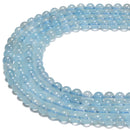 High Quality Natural Aquamarine Smooth Round Beads Size 5mm 6mm 8mm 15.5'' Strd
