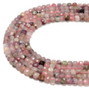 Natural Pink Tourmaline & Lepidolite Faceted Cube Beads 4mm 6mm 15.5'' Strand