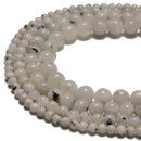 White Moonstone With Black Specks Smooth Round Beads Size 4mm -12mm 15.5''Strand