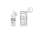 925 Sterling Silver 100 Dollars Design Charm Pendant Size 7x19mm 12x24mm