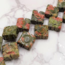 unakite hand carved square beads