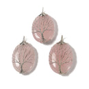 Rose Quartz Tree Pendant Silver Rose Gold Wire Wrap Oval 30x40mm Sold per Piece