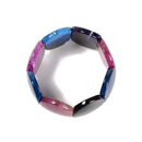 Multi Color Stripe Agate Double Drill Oval Beaded Bracelet 30x40mm 7.5" Length