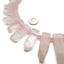 Rose Quartz Graduated Slab Slice Stick Points Beads Approx 20-45mm 15.5" Strand