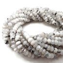 White Moonstone Black Specks Faceted Rondelle Beads 3x5mm 4x7mm 5x8mm 15.5" Strand