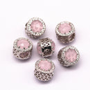 silver micro pave pink synthetic zircon flat wheel charm