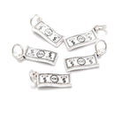 925 Sterling Silver 100 Dollars Design Charm Pendant Size 7x19mm 12x24mm