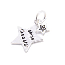 925 Sterling Anti-Silver Double Star Pendant Charm Size 13.5x15mm 4Pcs Per Bag