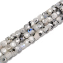 White Moonstone With Black Speck Faceted Cube Beads Size 4-5mm 15.5'' Strand