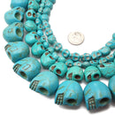 Blue Howlite Turquoise Skull Beads 6x8mm 8x10mm 10x12mm 11x14mm 18x20mm 15.5" Strand