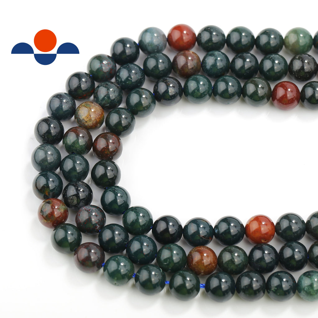 15 In Strand of 10 MM Bloodstone Round Faceted Beads