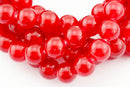 large hole red dyed jade smooth round beads