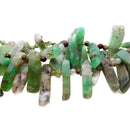 Chrysoprase Graduated Irregular Slab Slice Stick Points Beads 15-35mm 15.5" Strand