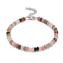 Mixed Quartz Faceted Rondelle Beaded Bracelet Silver Clasp 3x5mm 7.5" Length