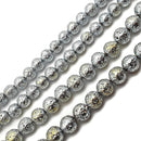 Yellow & Silver Coated Lava Rock Stone Round Beads 8mm 10mm 15.5" Strand