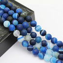 blue Striped agate matte round beads